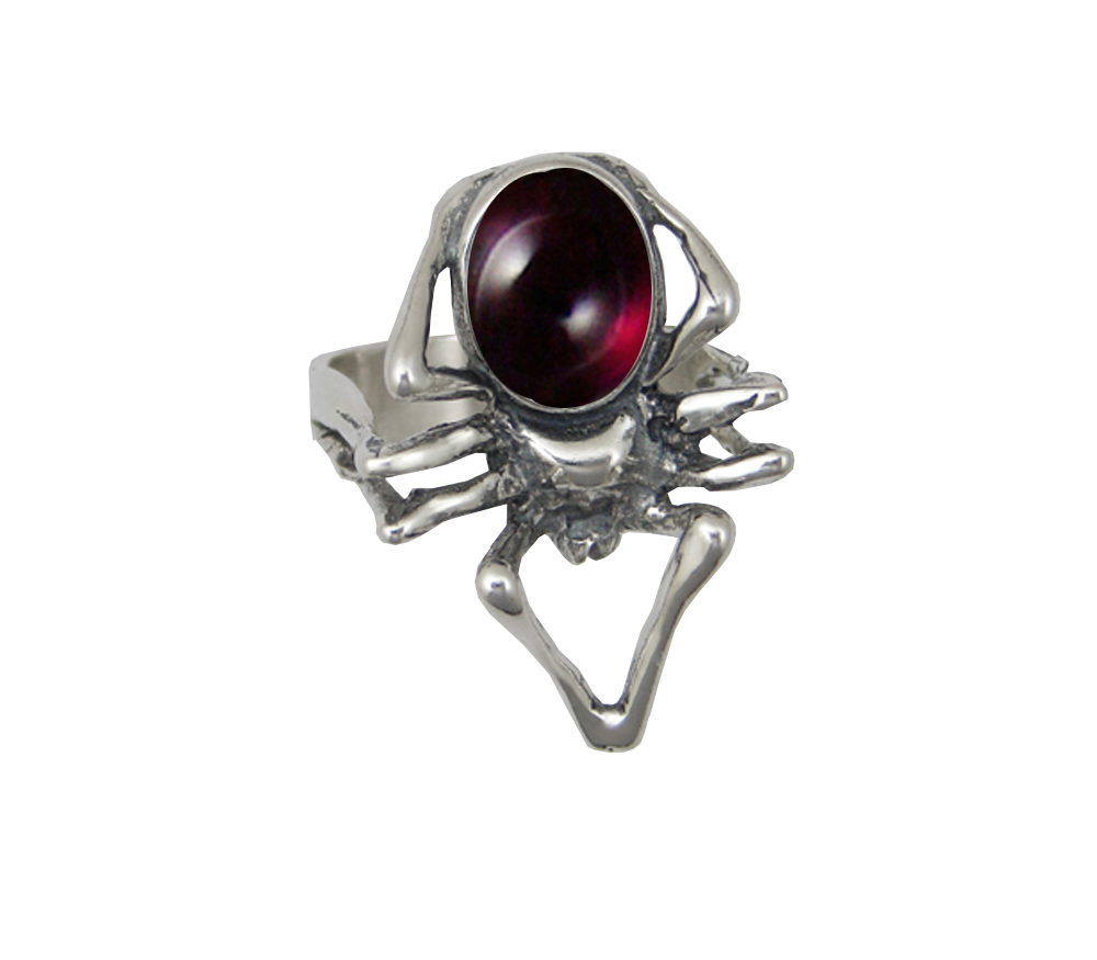 Sterling Silver Big Spider Ring With Garnet Size 11